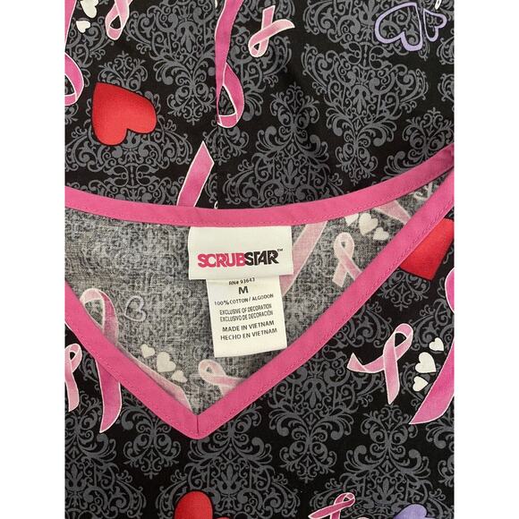 Scrubstar V Neck Breast Cancer Awareness Hearts Print Women's Scrub Top Size M - Picture 7 of 7